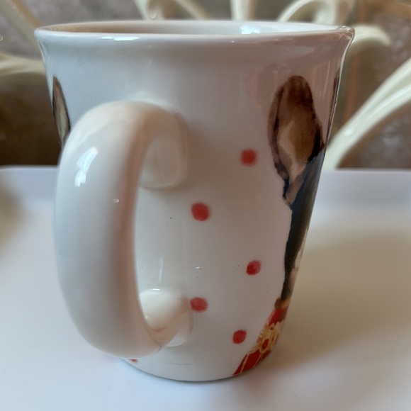 Whimsical design of a dog with a mustache and hat ceramic mug - Picture 2 of 6